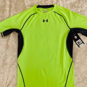 NWT Under Armour Heat Gear Neon Green/Grey Compression Shirt.